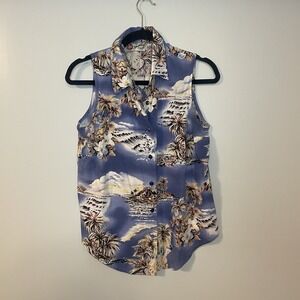 Vintage Hilo Hattie Hawaii Womens Sleeveless Button Hawaiian Shirt‎ Luau Size M